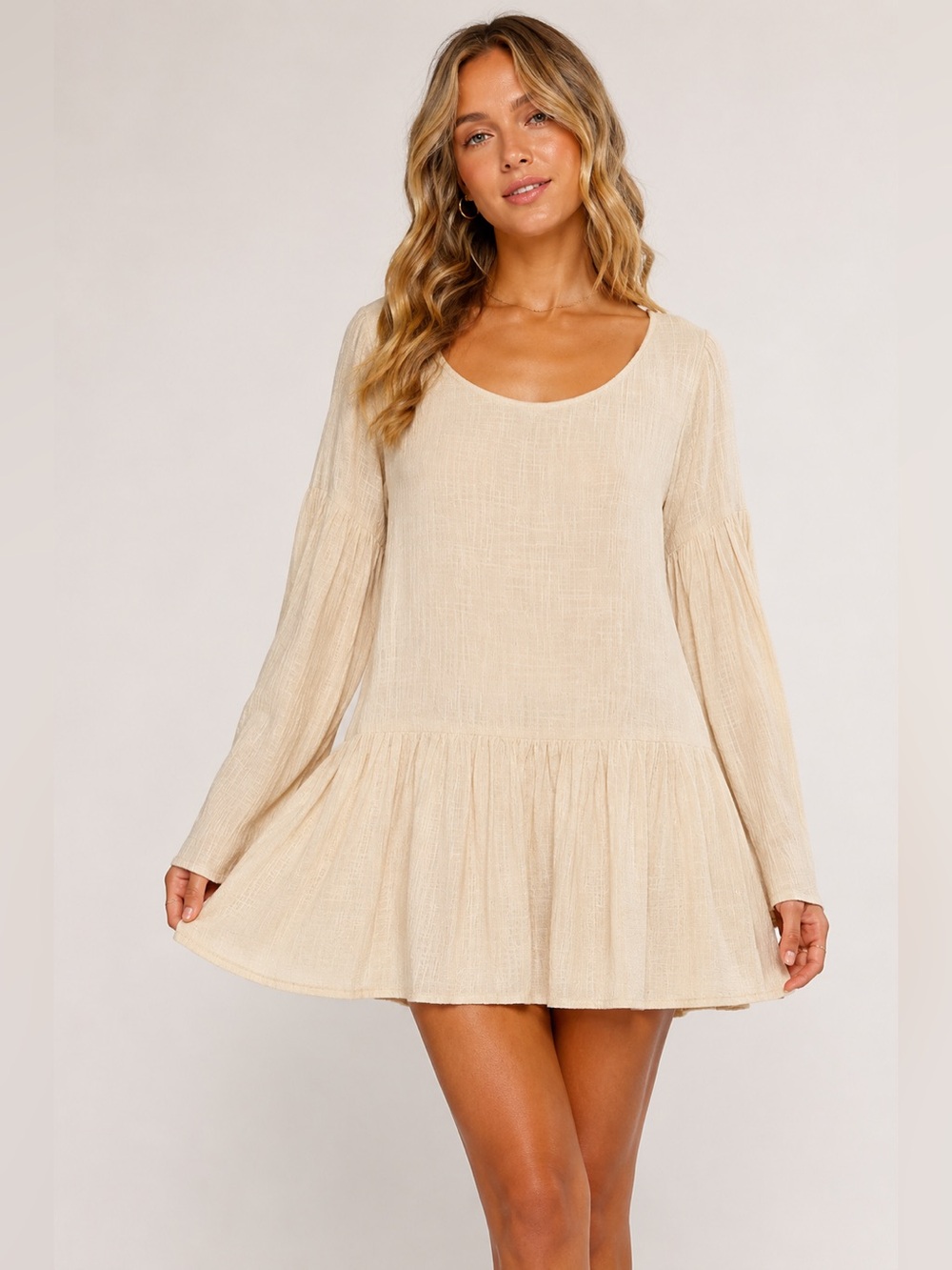 Free People Kyleigh Mini Dress Boho Peasant Tunic Light Yellow  XS Cottagecore